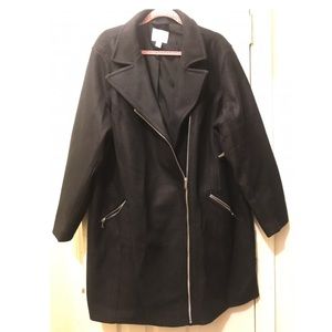 Black zippered twill coat